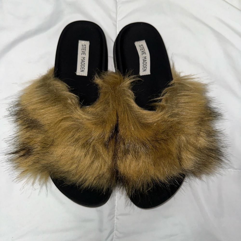 Steve Madden fur slides